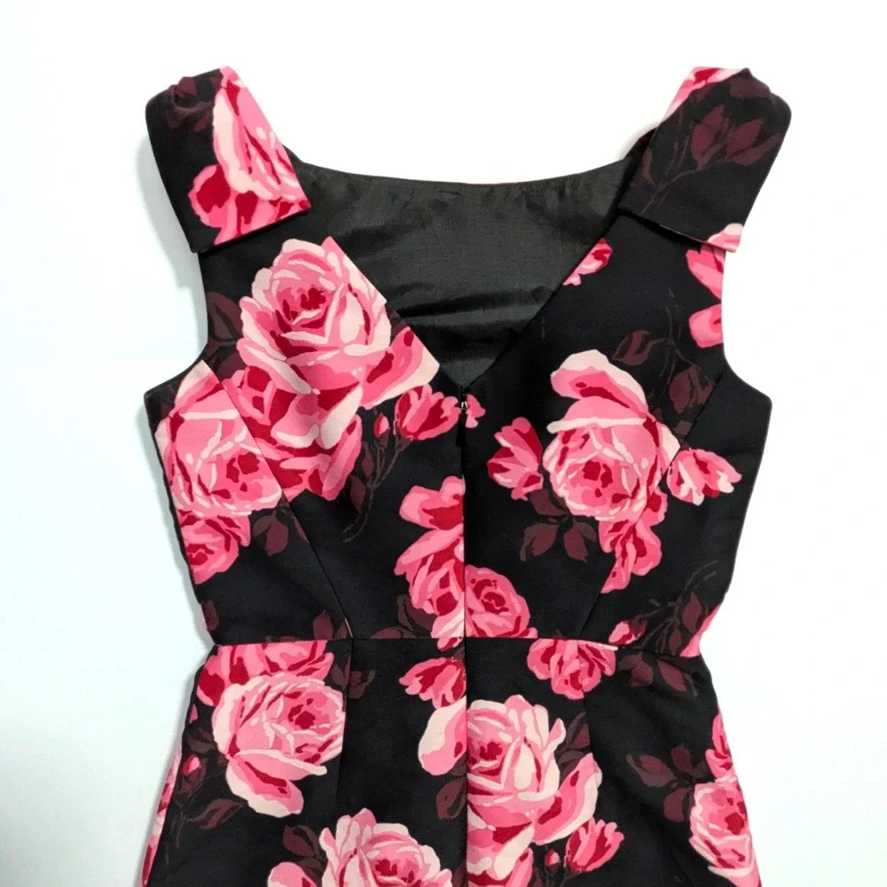 Kate Spade New York Rosa A-Line Rose Print Bow Shoulder Dress Black Pink Size 2‎